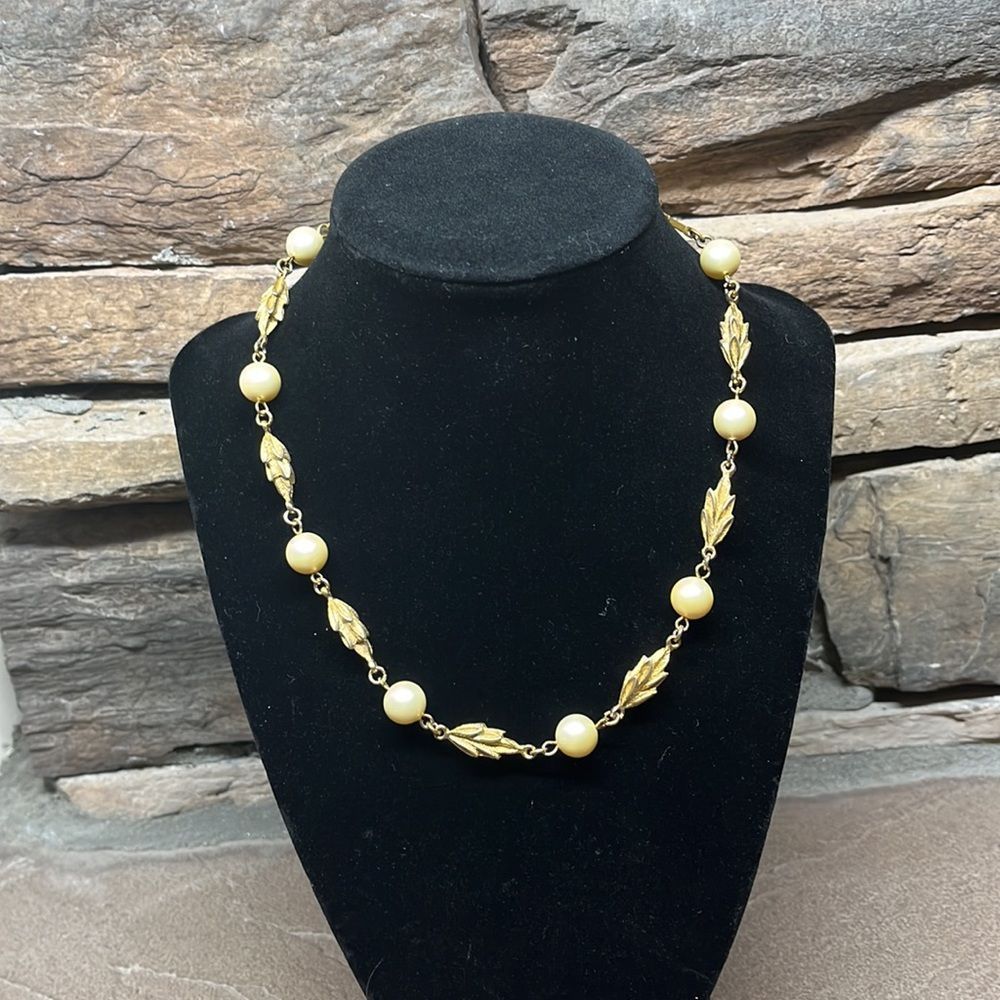 Etruscan Revival Vintage Gold Tone and Faux Pearl Choker Necklace 
